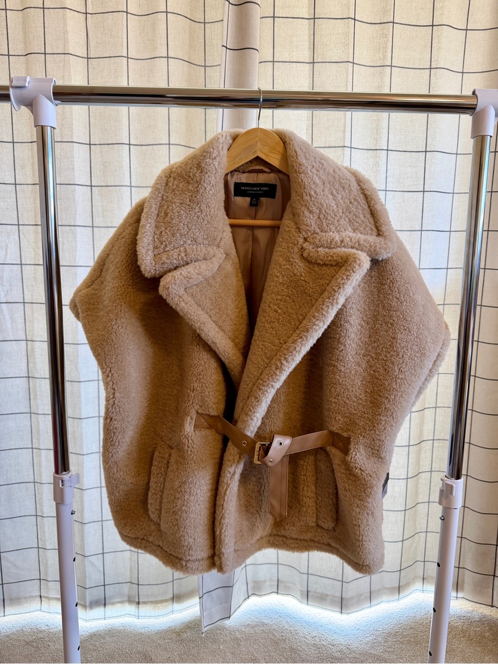Marc New York Andrew Marc Faux Fur Belted Cape Coat XL NWT Tan